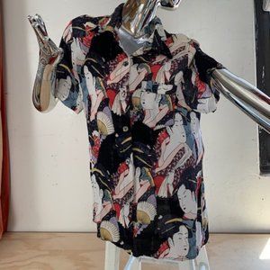 Pink Wheels Rayon Crepe short sleeve button down